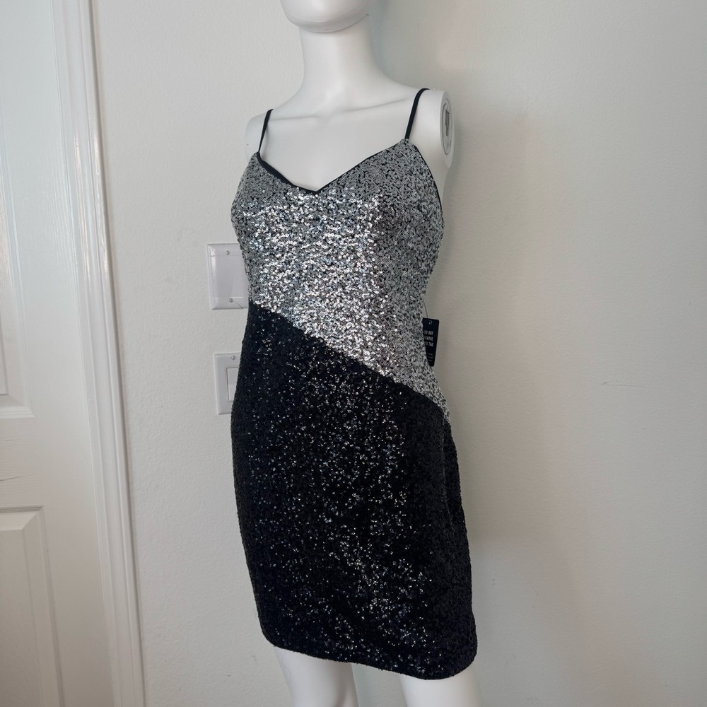 NWT Express Duo Black and Silver Sequin Mini Dress